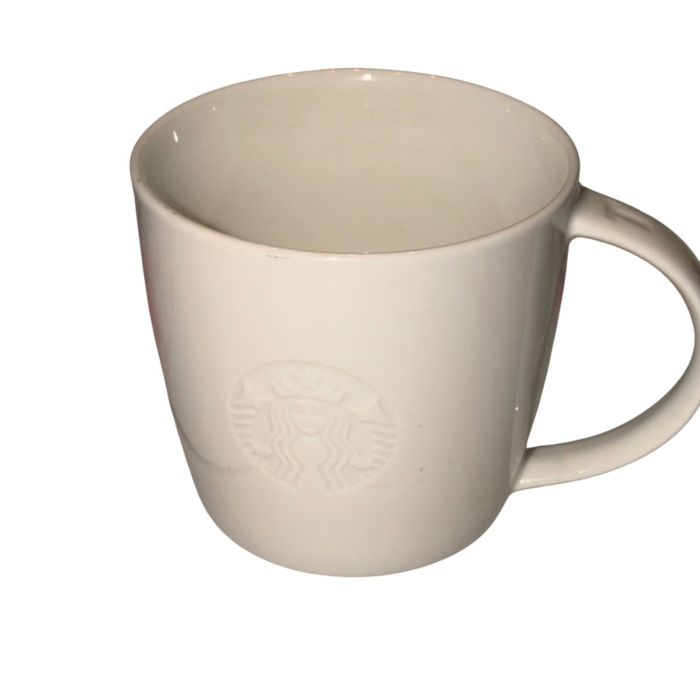 Starbucks 2010 Embossed White Mermaid Siren Coffee Cup Mug T Handle